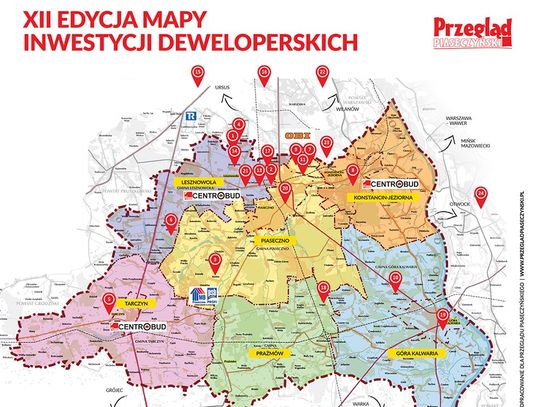 Mapa inwestycji deweloperskich powiatu piaseczyńskiego i okolic - jesień 2023