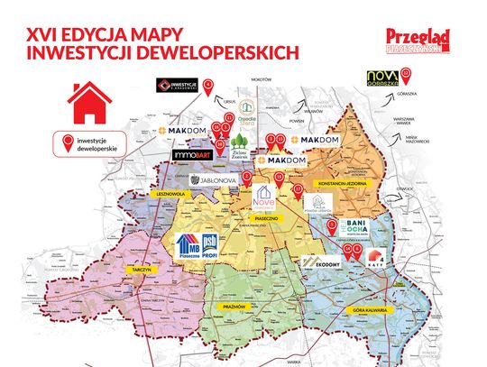 Mapa inwestycji deweloperskich powiatu piaseczyńskiego i okolic - jesień 2025
