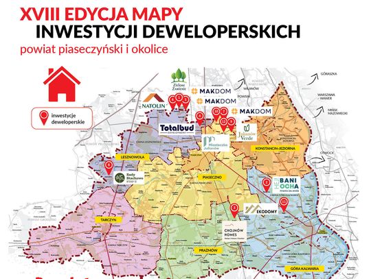 Mapa inwestycji deweloperskich powiatu piaseczyńskiego i okolic - jesień 2026