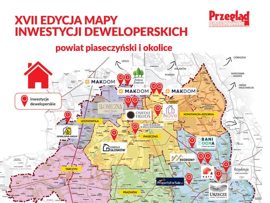 Mapa inwestycji deweloperskich powiatu piaseczyńskiego i okolic - wiosna 2026