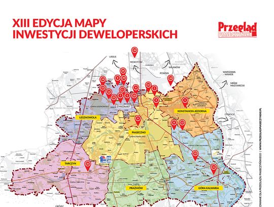 Mapa inwestycji deweloperskich powiatu piaseczyńskiego - wiosna 2024