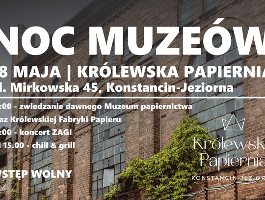 Konstancin- Jeziorna. Noc Muzeów i koncert ZAGI w Królewskiej Fabryce Papieru