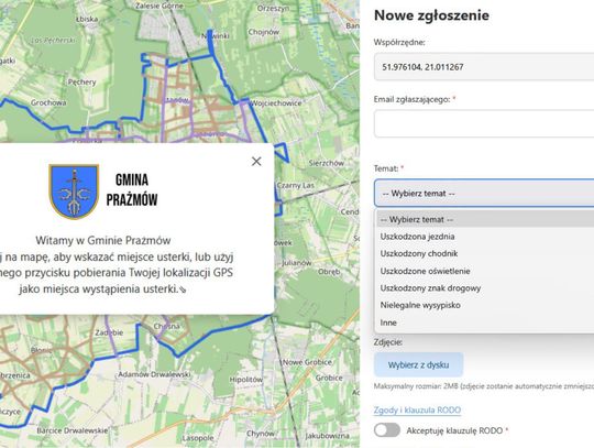 Nowa mapa zgłoszeń w gminie Prażmów