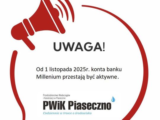 Zmiana konta PWiK Piaseczno od 1 listopada