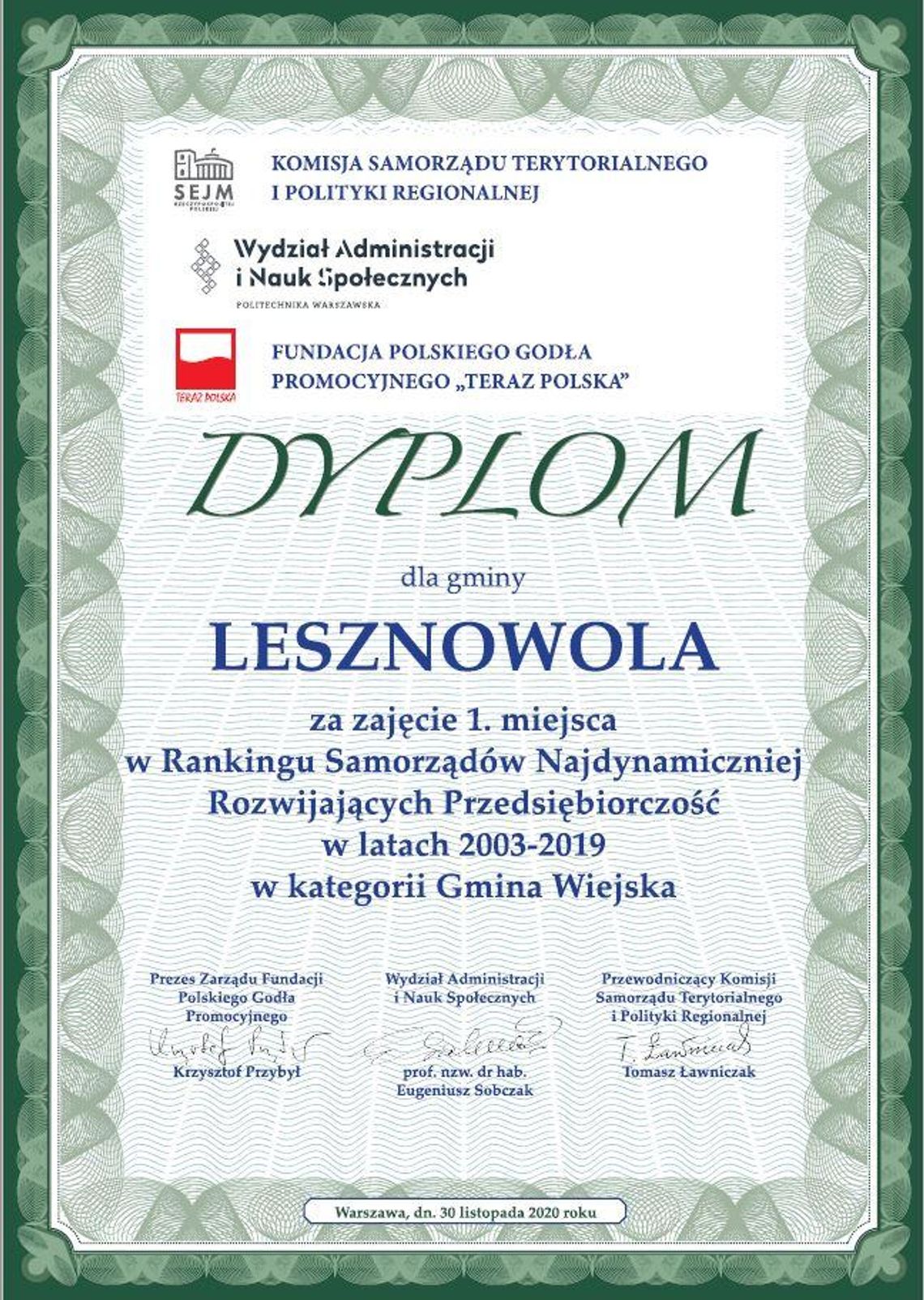 Lesznowola liderem rankingu samorządów