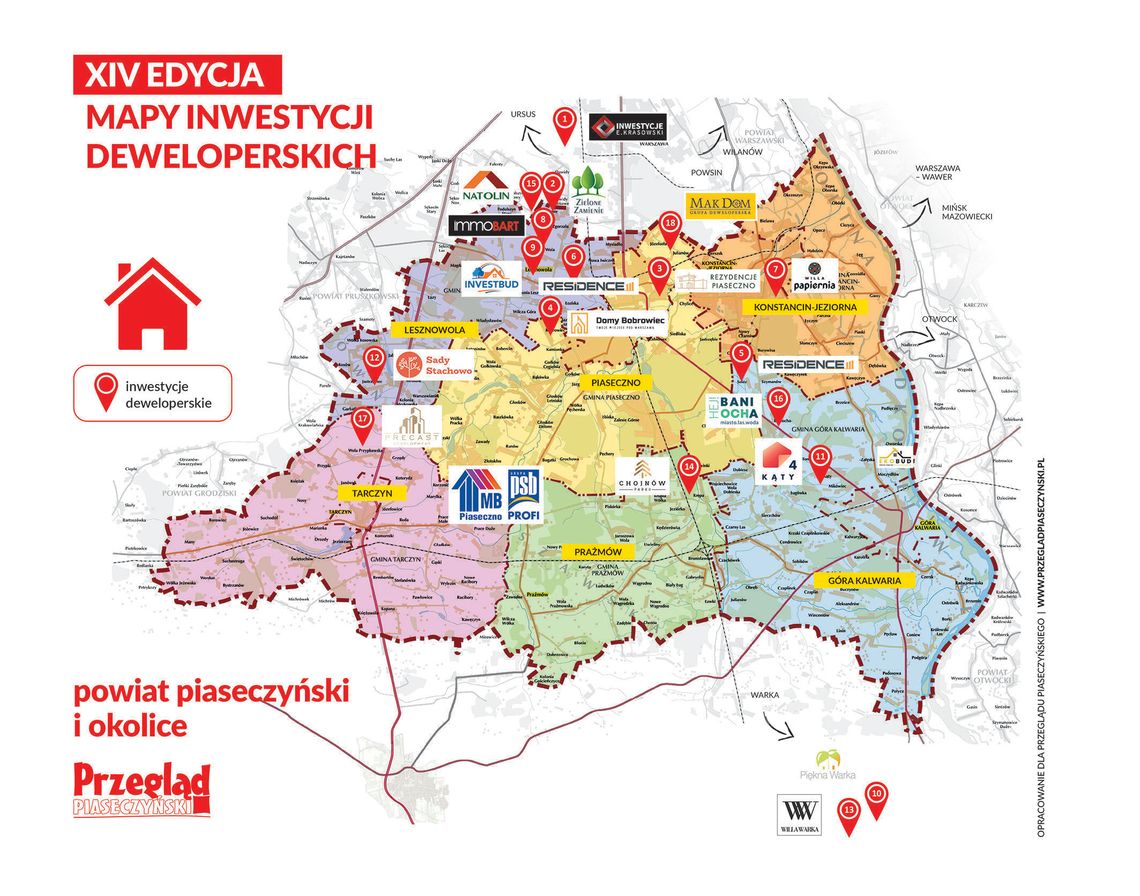 Mapa inwestycji deweloperskich powiatu piaseczyńskiego - jesień 2024