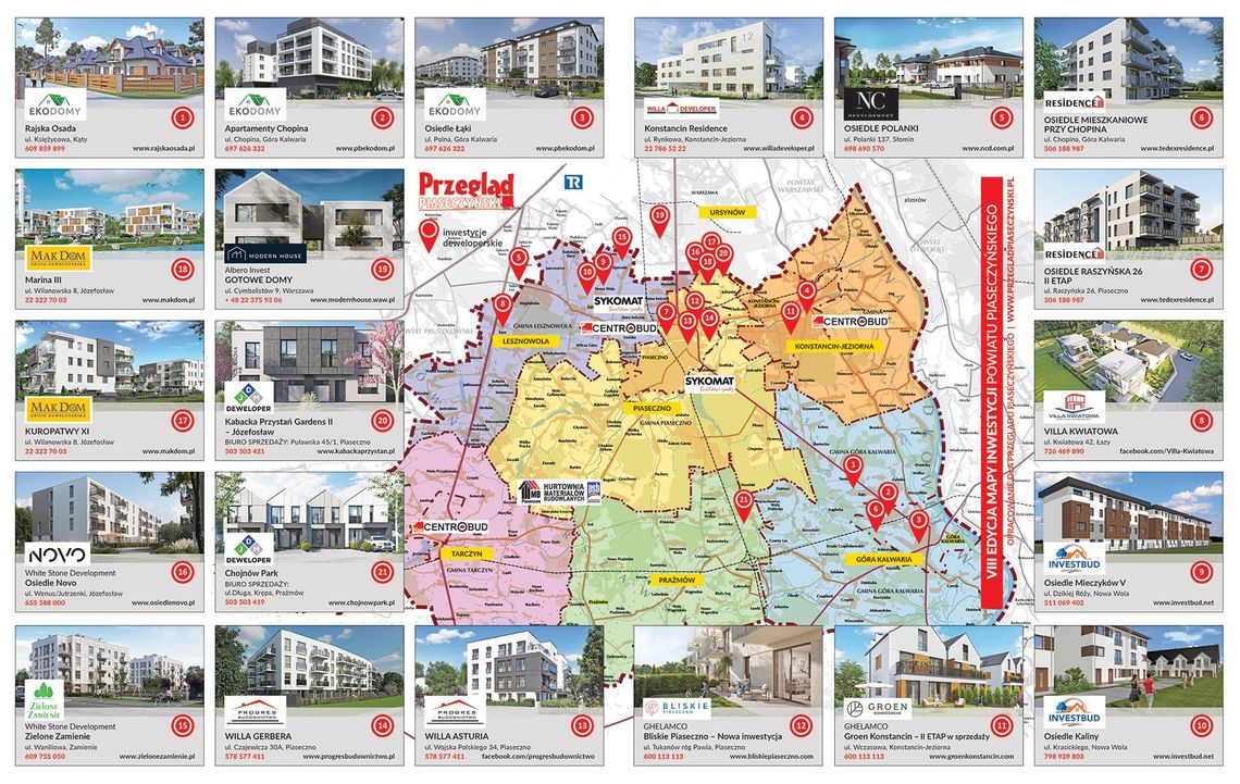 Mapa rekomendowanych inwestycji deweloperskich powiatu piaseczyńskiego i okolic