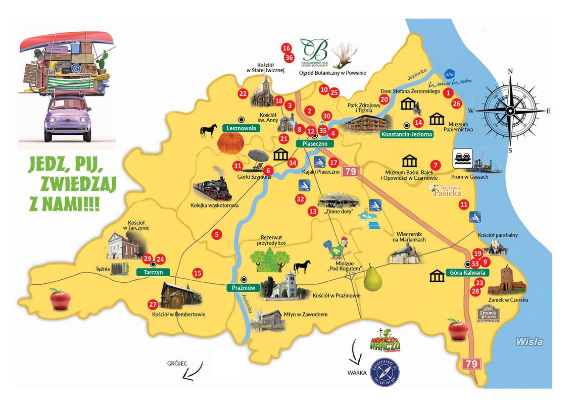 Mapa turystyczno-gastronomiczna powiatu piaseczyńskiego i okolic 2026