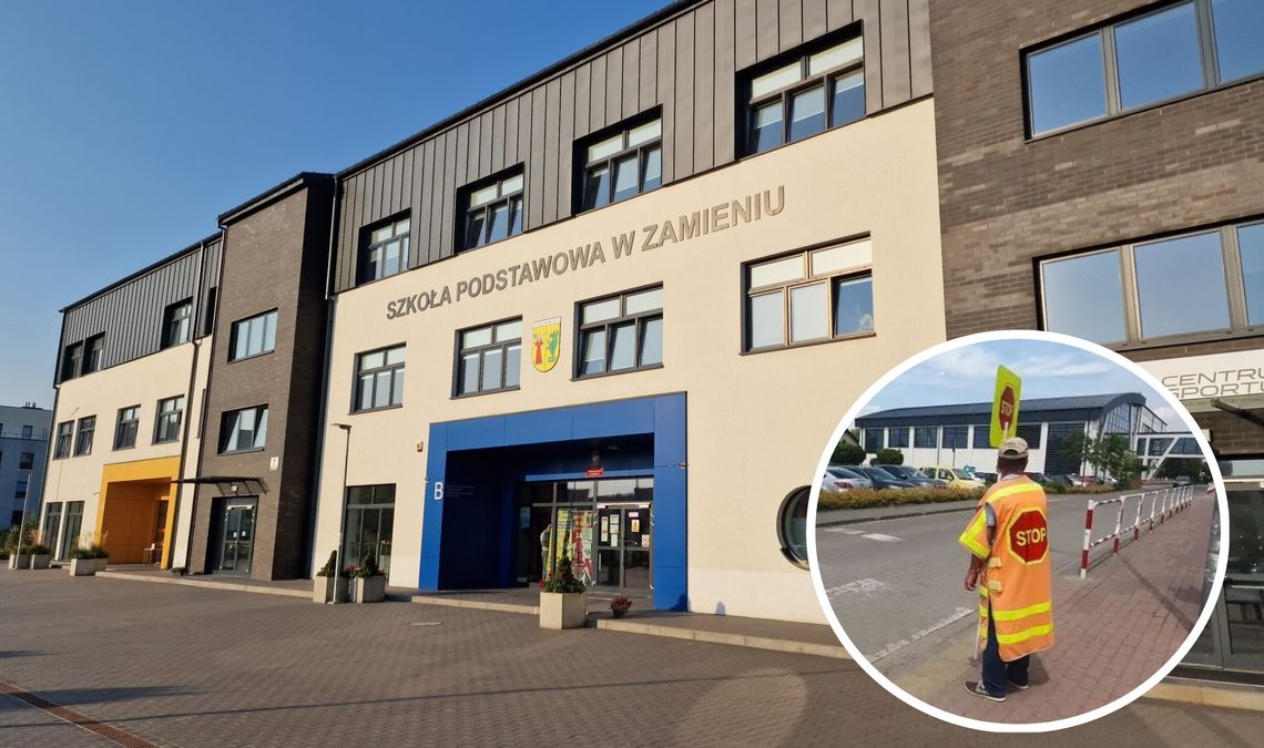 „Pan Stopek" przed szkołą w Zamieniu „Pan Stopek" przed szkołą w Zamieniu