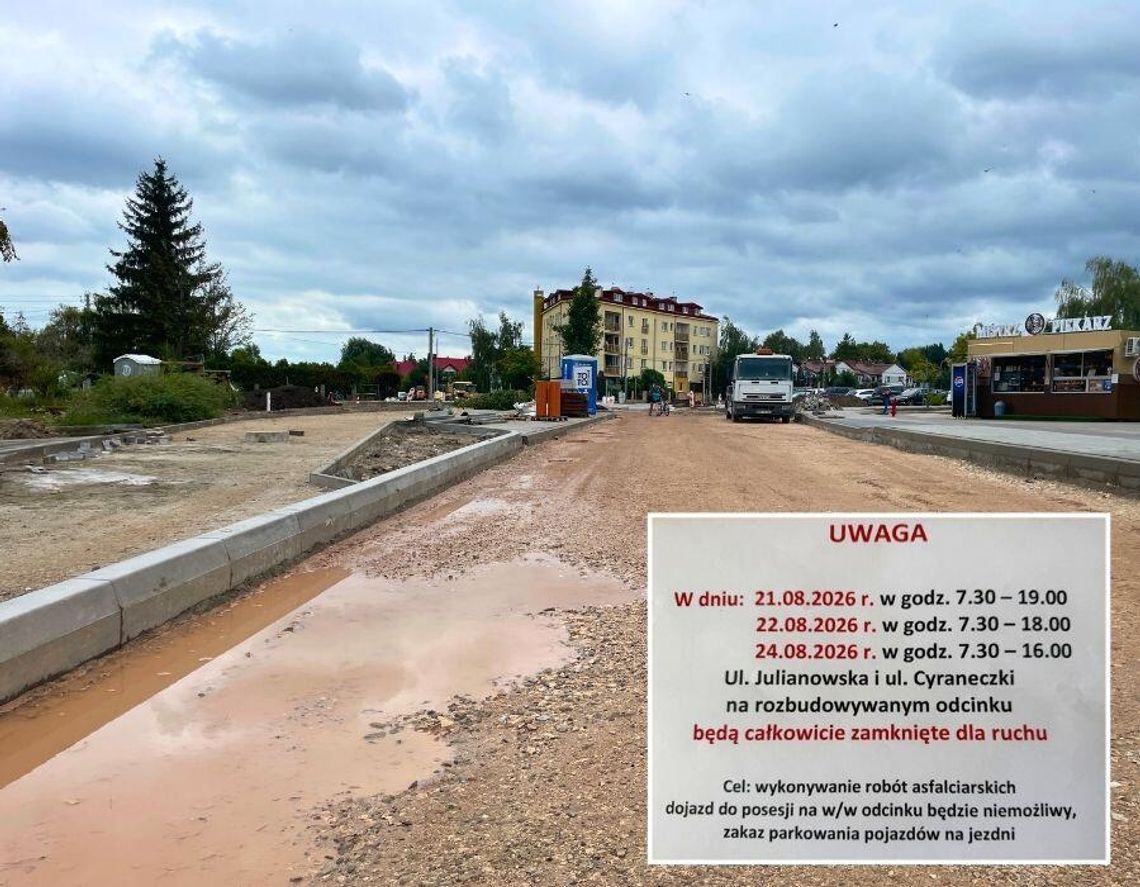 Utrudnienia na Julianowskiej i Cyraneczki. Ulice będą całkowicie zamykane