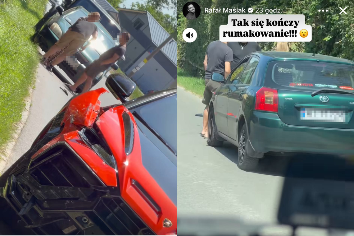 Zderzenie Kii z Lamborghini pod Piasecznem. Jedno z aut wpadło do rowu