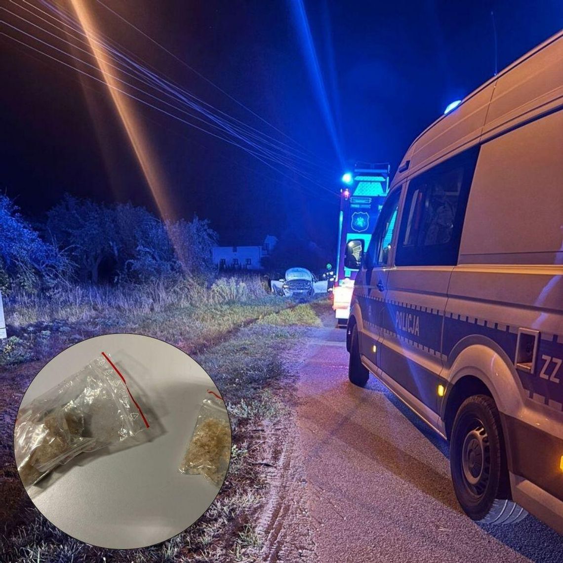Zjechał toyotą do rowu, w aucie policjanci znaleźli narkotyki