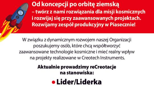 CREOTECH - pracuj przy produkcji podzespołów, które znajdą się w kosmosie! CREOTECH - pracuj przy produkcji podzespołów, które znajdą się w kosmosie!