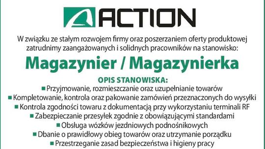 Firma ACTION zatrudni Magazyniera / Magazynierkę