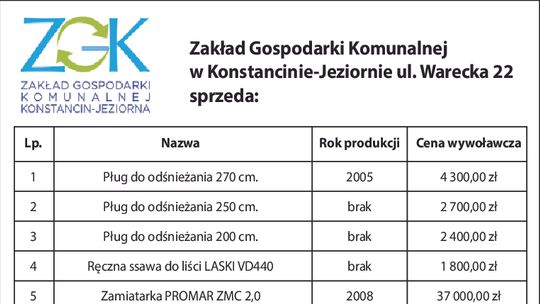 ZAKŁAD GOSPODARKI KOMUNALNEJ W KONSTANCINIE- JEZIORNIE SPRZEDA