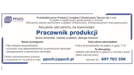 Zatrudnimy Pracownika Produkcji