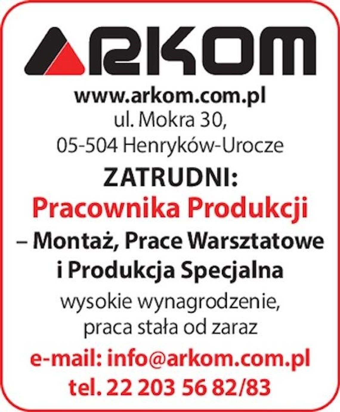 Firma Arkom zatrudni Pracownika Produkcji