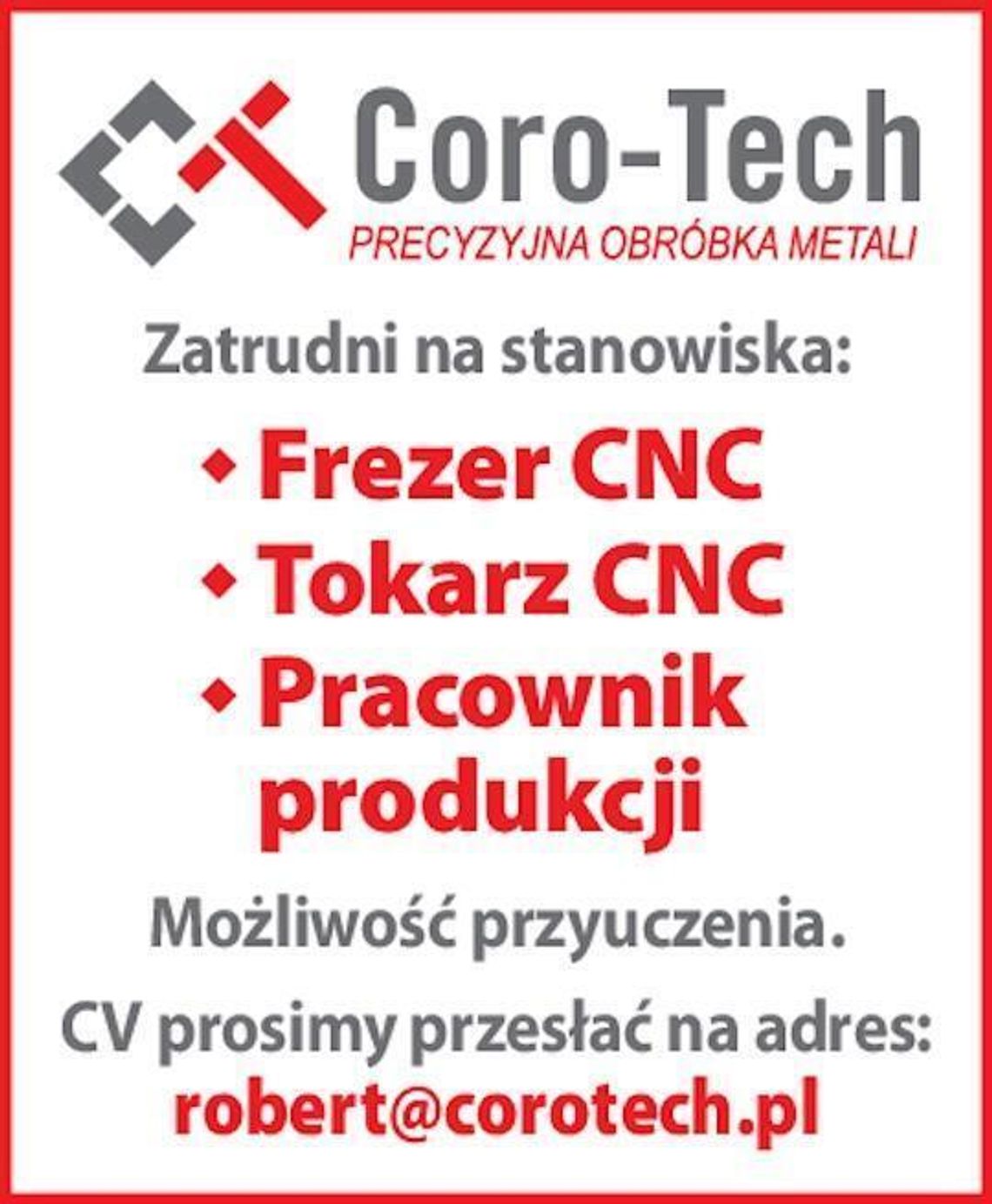 Firma Coro-Tech zatrudni na stanowiska: