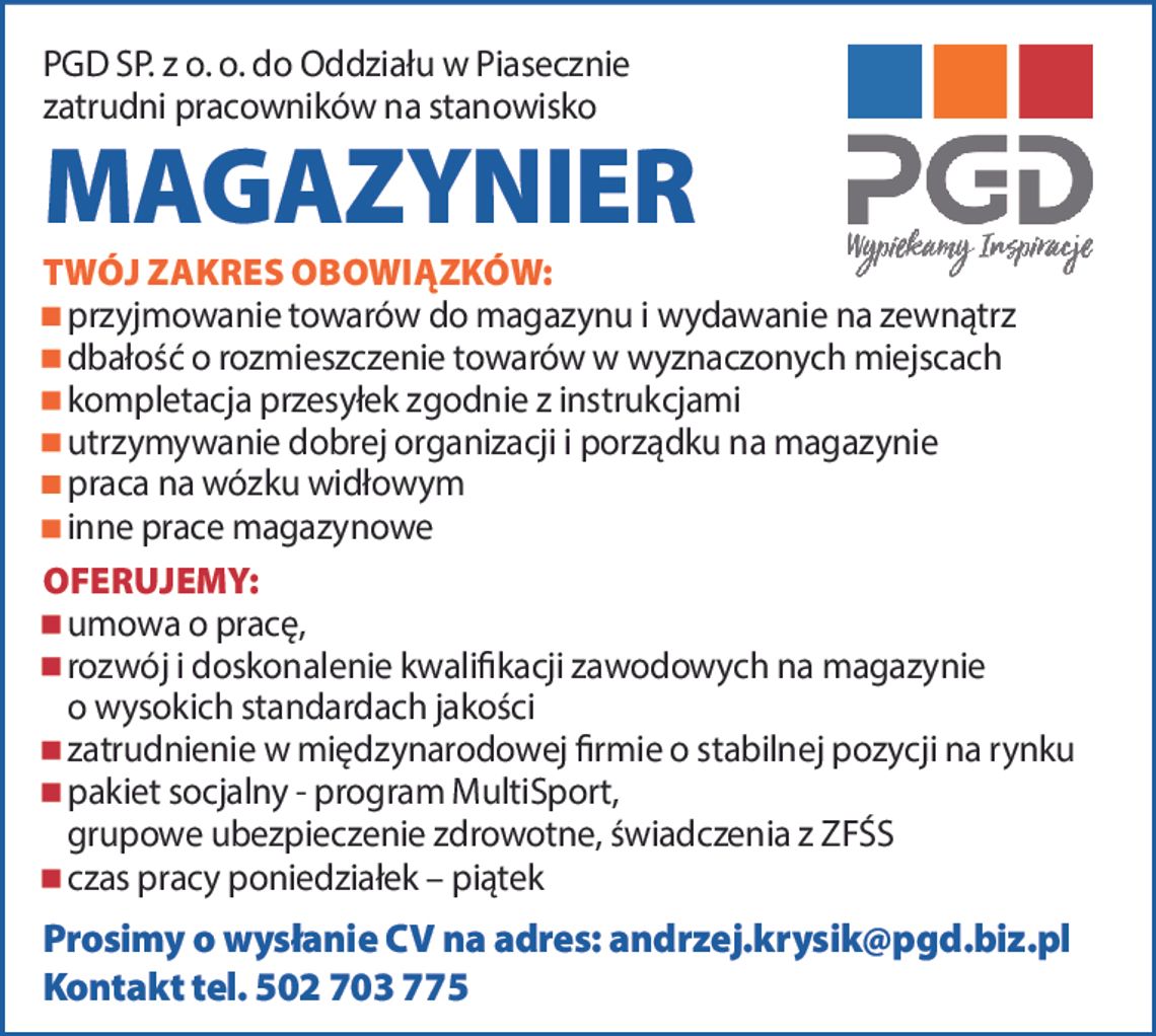 PRACA DLA MAGAZYNIERA