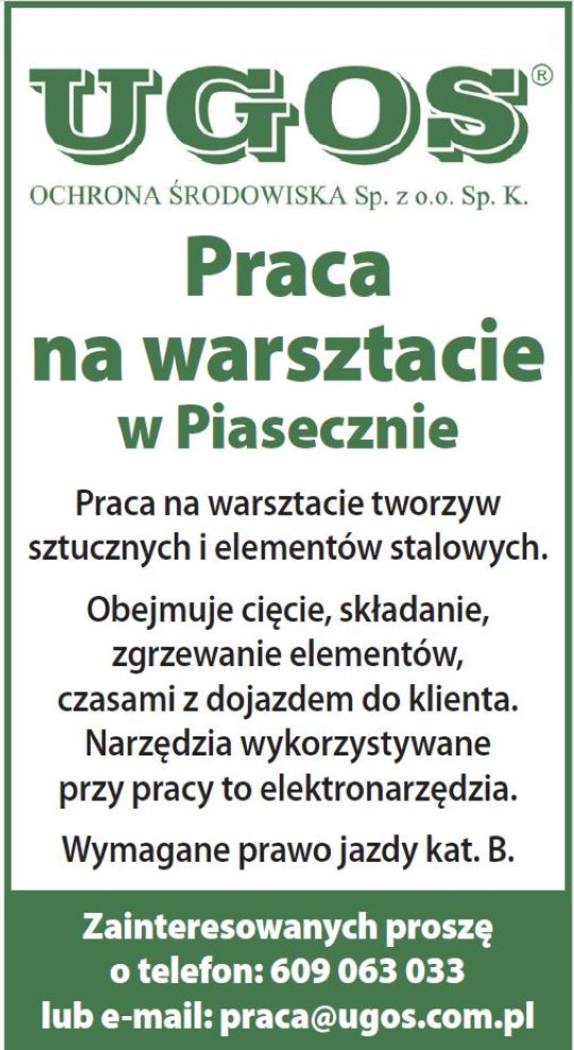 Praca na warsztacie w Piasecznie