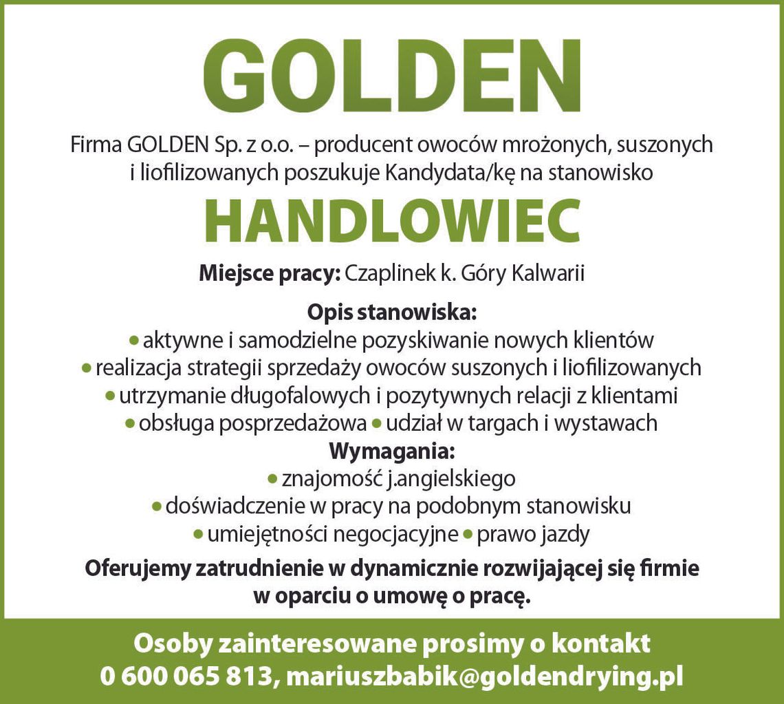 Zatrudnimy Handlowca