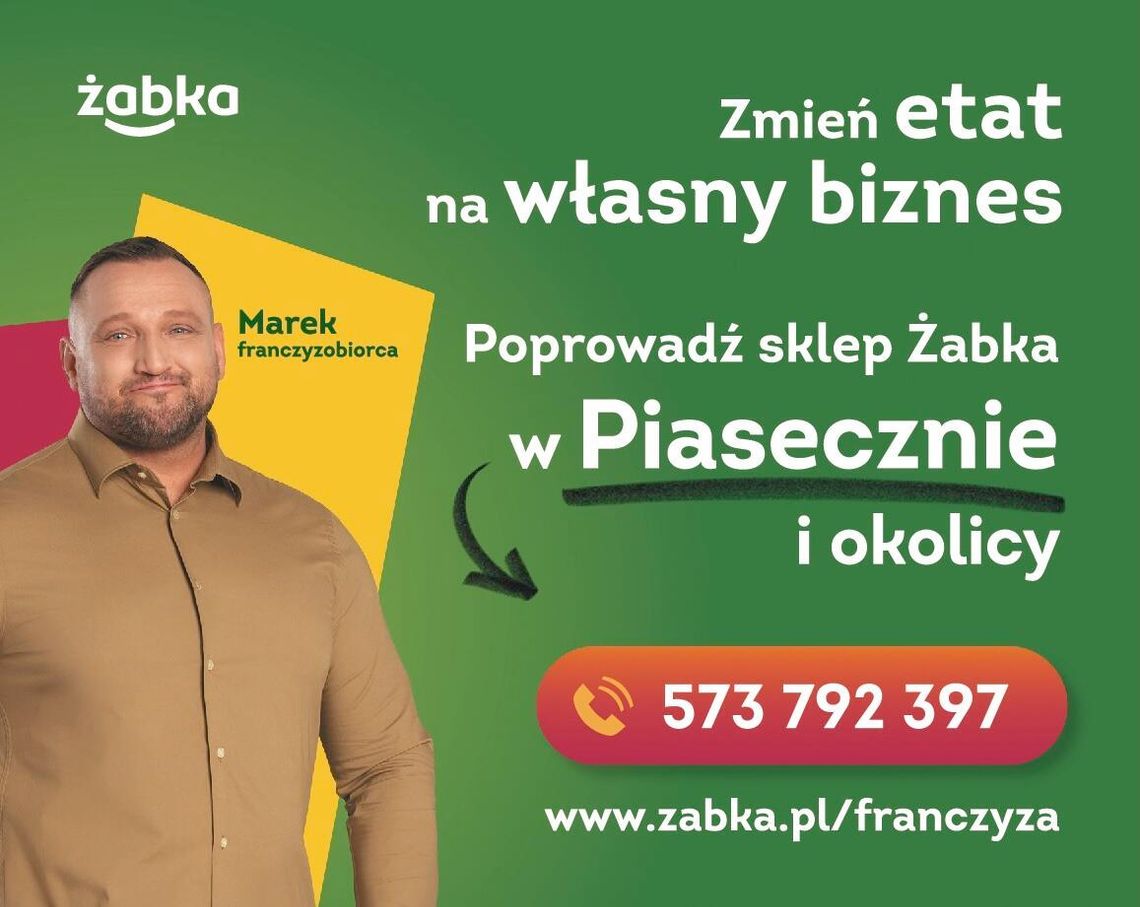 Zmień etat na własny biznes - poprowadź sklep Żabka w Piasecznie i okolicy Zmień etat na własny biznes - poprowadź sklep Żabka w Piasecznie i okolicy