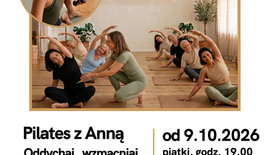 Plakat pilates z Anną. Zajęcia z pilatesu dla dorosłych