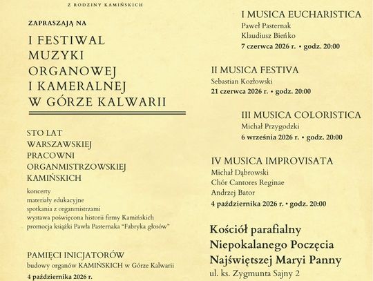 I FESTIWAL MUZYKI ORGANOWEJ I KAMERALNEJ W GÓRZE KALWARII