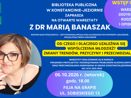 Otwarte warsztaty dla rodziców i opiekunów z dr Marią Banaszak