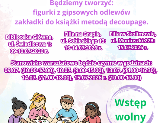 Warsztaty plastyczne dla dzieci 09-15.07.2026 r.