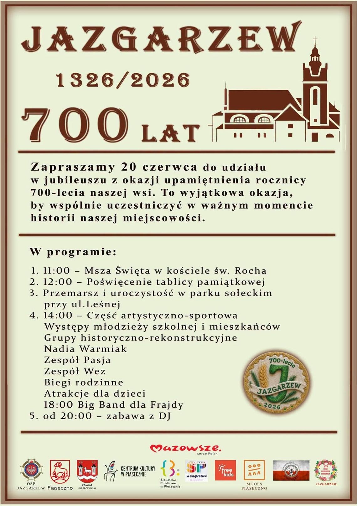 700 lat Jazgarzewa 1326-2026 700 lat Jazgarzewa 1326-2026