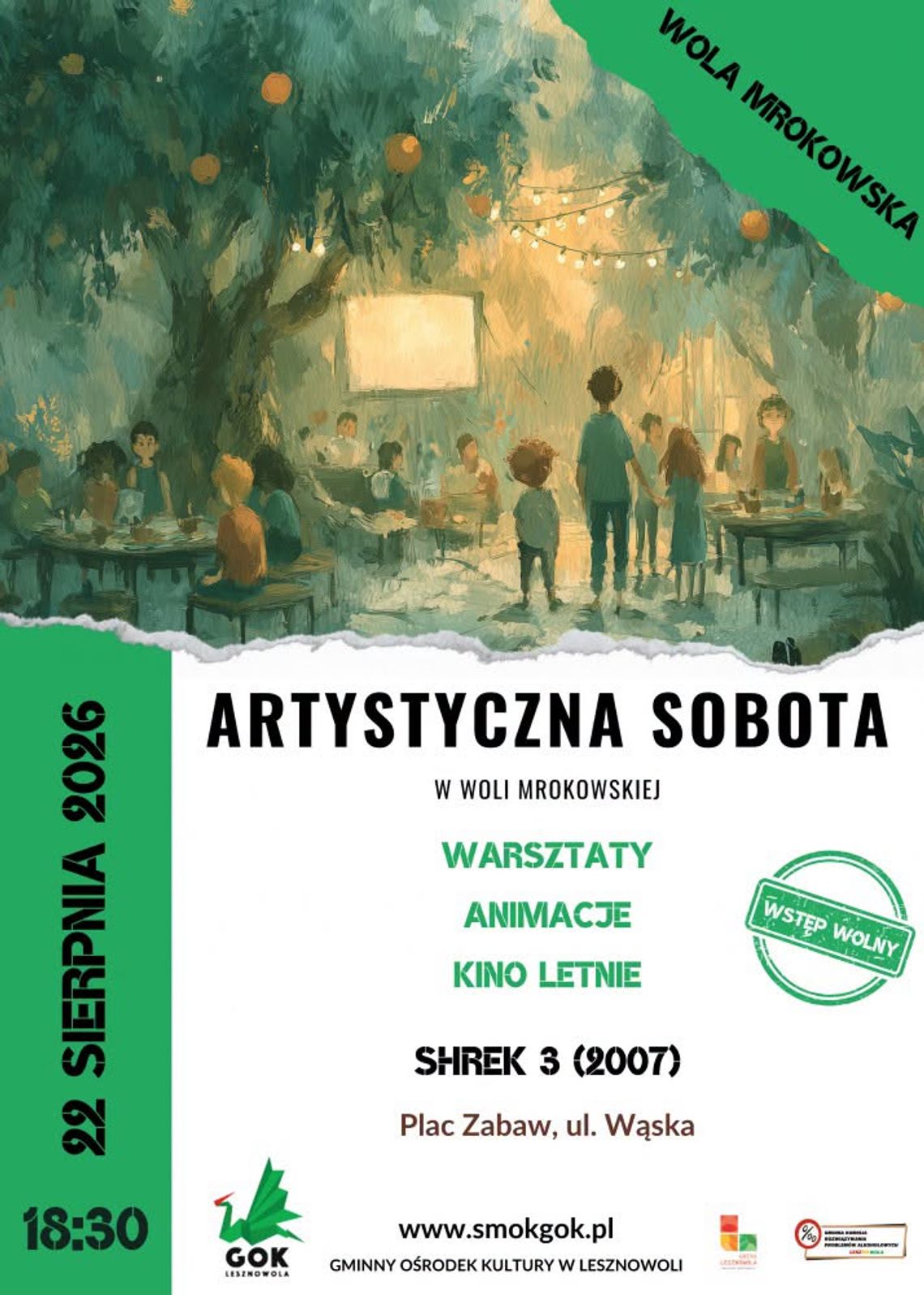 Artystyczna sobota w Woli Mrokowskiej: rodzinne animacje, warsztaty i kino plenerowe ze „Shrekiem 3”