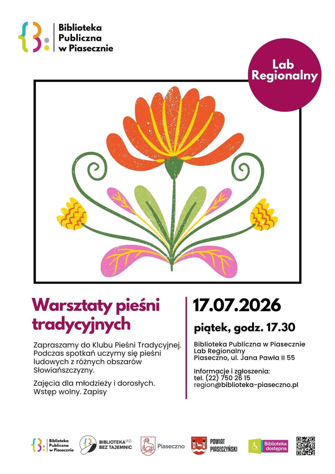Klub Pieśni Tradycyjnej – kolejne warsztaty Plakat promujący warsztaty pieśni tradycyjnych
