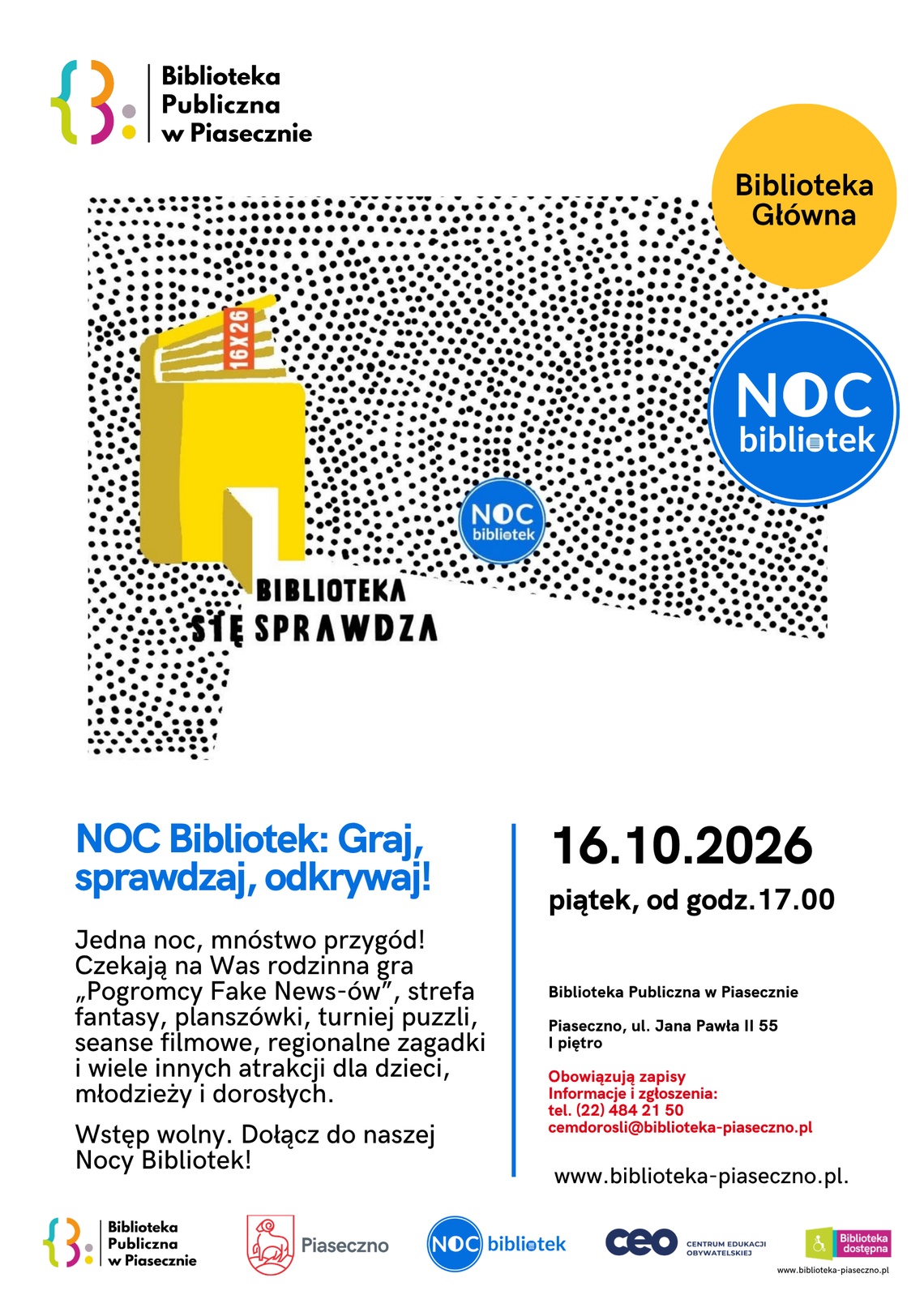 Noc Bibliotek 2026 – „Biblioteka (się) sprawdza” Noc Bibliotek 2026 – „Biblioteka (się) sprawdza”