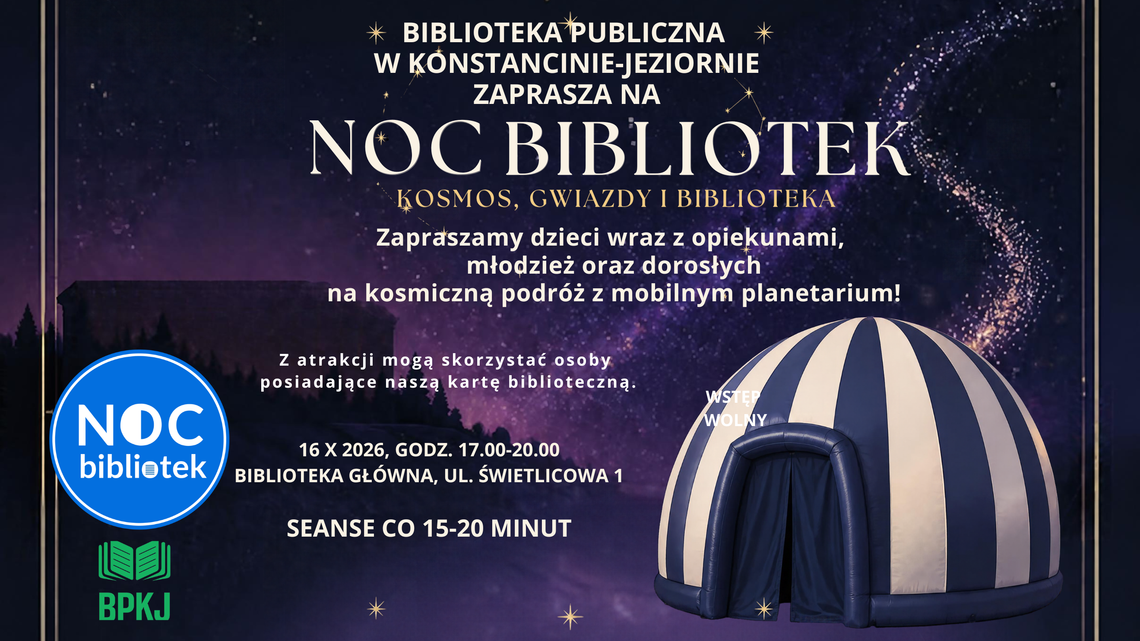 Noc Bibliotek 2026: mobilne planetarium Noc Bibliotek 2026: mobilne planetarium