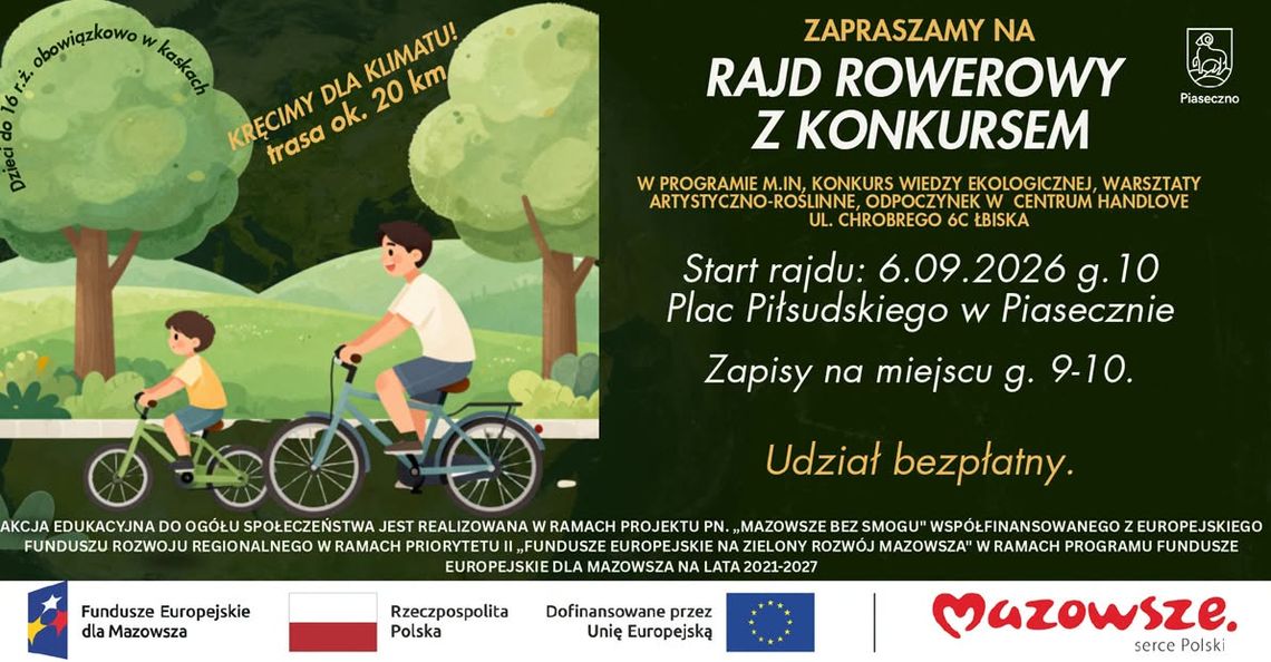 Piaseczno na dwóch kółkach: rajd rowerowy z konkursem i ekologiczną atrakcją Piaseczno na dwóch kółkach: rajd rowerowy z konkursem i ekologiczną atrakcją