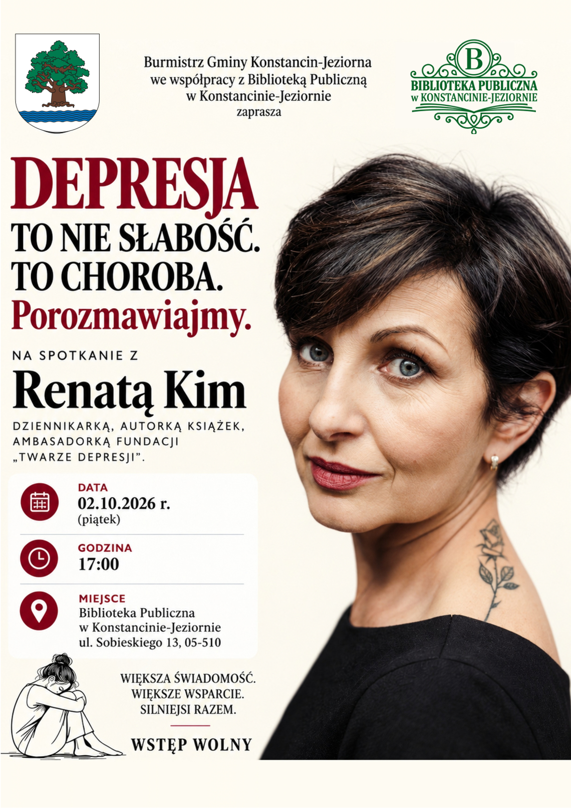 Spotkanie z Renatą Kim - ,,Depresja to nie słabość. To choroba. Porozmawiajmy'' Spotkanie z Renatą Kim - ,,Depresja to nie słabość. To choroba. Porozmawiajmy''