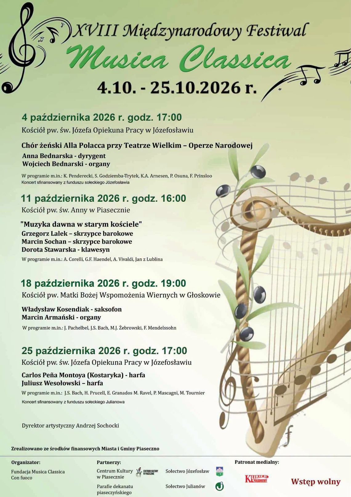 XVIII Międzynarodowy Festiwal Musica Classica 2026 w Józefosławiu, Piasecznie i Głoskowie XVIII Międzynarodowy Festiwal Musica Classica 2026 w Józefosławiu, Piasecznie i Głoskowie
